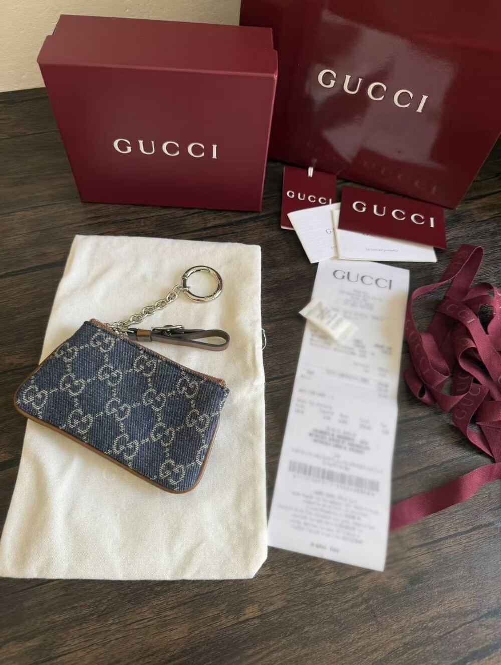 Gucci Denim GG Monogram Selleria Key Case Blue